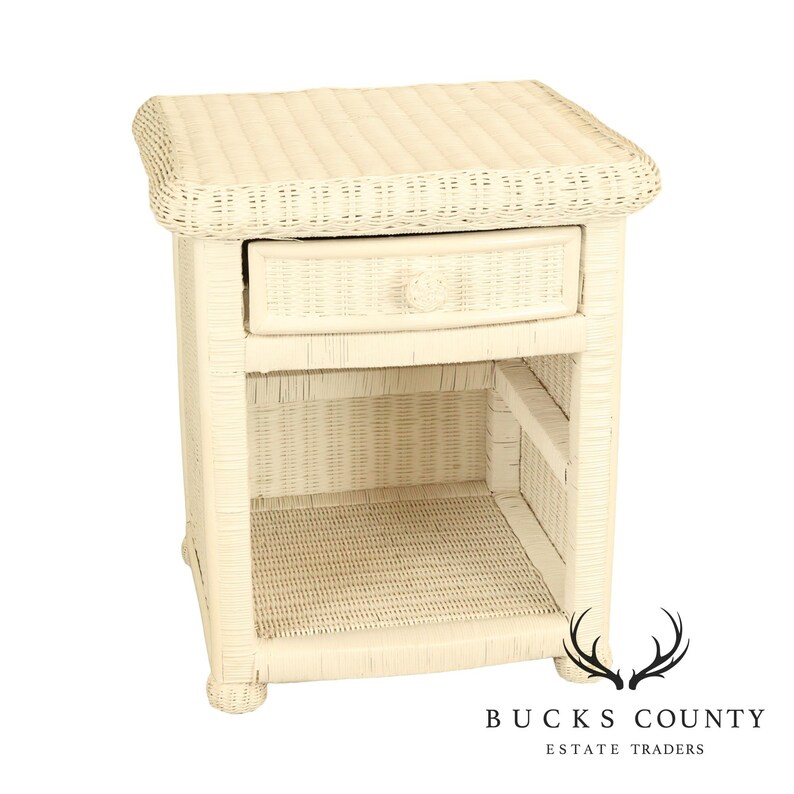 Vintage White Wicker Nightstand Etsy
