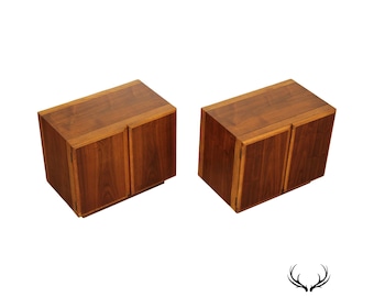 Lane Mid Century Modern Pair of Walnut Cabinet Nightstands