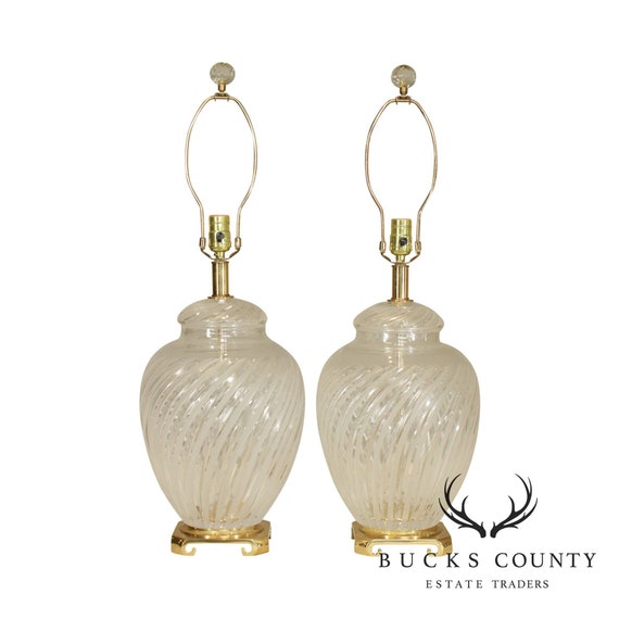 Pair Out Crystal Ginger Jar Table Lamps With Frosted Swirl Etsy