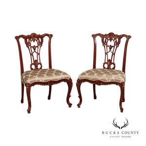 Rococo Style Pair Carved Mahogany Side Chairs