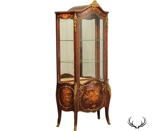 French Louis XV Style Inlaid Vitrine Display Cabinet