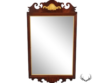 Chippendale Style Mahogany Partial Gilt Beveled Wall Mirror