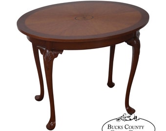 Hand Crafted Mahogany Inlaid Oval Side Table by Alvin Rothenberger