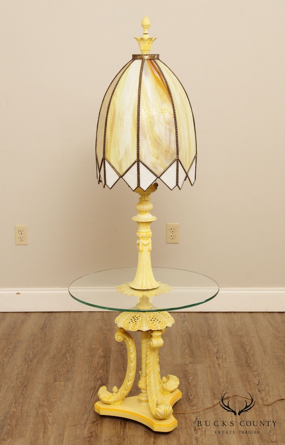 Hollywood Regency Vintage Yellow Slag, Old Slag Glass Floor Lamp