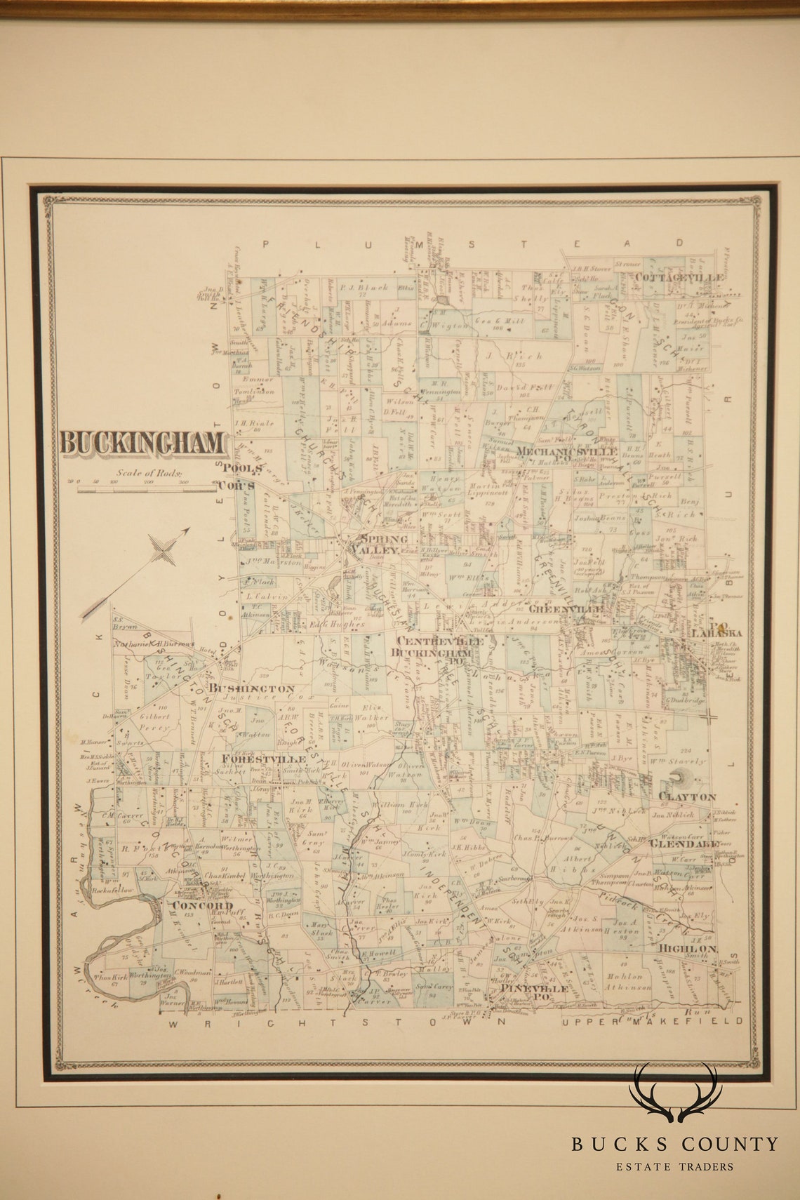 Buckingham Township Map J. D. Scott of Newtown Publisher Hand Etsy