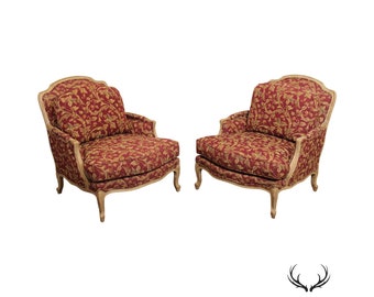 French Louis XV Style Pair of Wide Seat Bergere Lounge Chairs