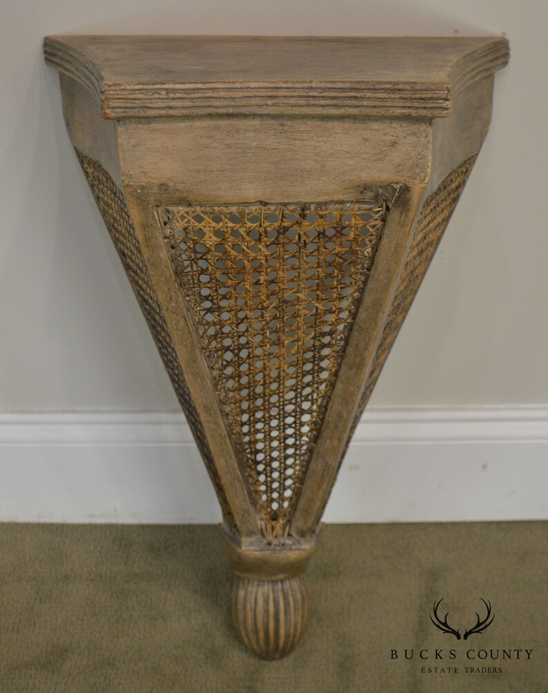 French Style Pair Painted Caned Wall Shelves Etsy