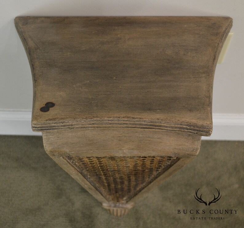 French Style Pair Painted Caned Wall Shelves Etsy