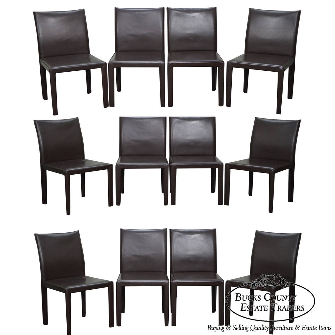 French Louis XVI Dining Room Chairs, Faux Leather Upholstery - Set of 12