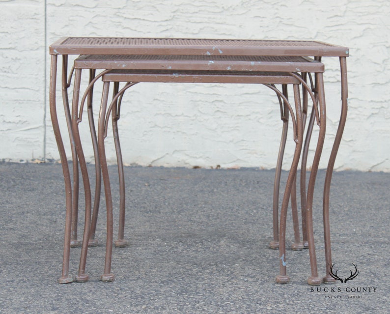 Vintage Mid Century Wrought Iron Set Garden Nesting Tables Etsy