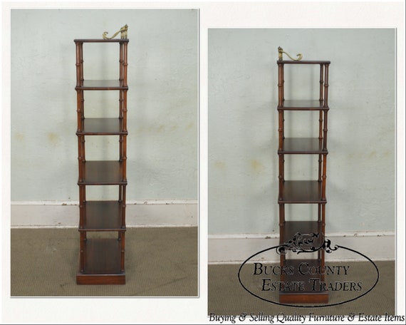 Faux Bamboo Cherry Wood 6 Tier Narrow Etagere W Brass Gallery Etsy