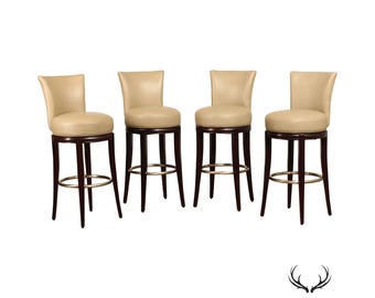 Designmaster Set Of Four 'Danbury' Leather Swivel Bar Stools