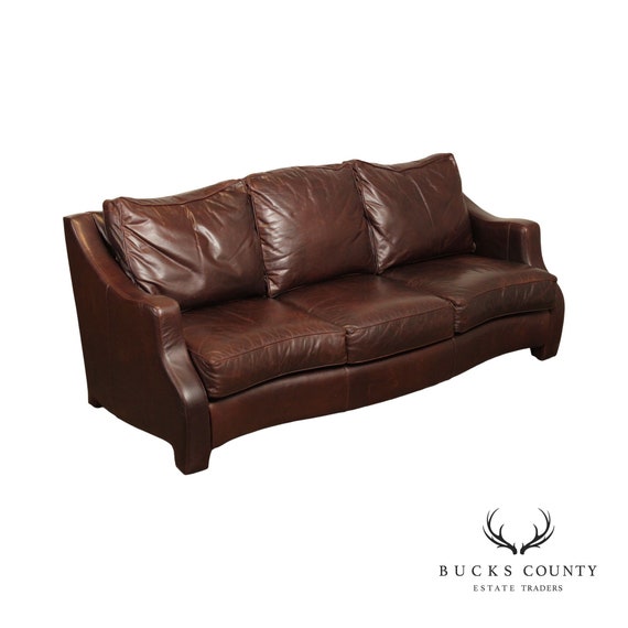 Thomasville Traditional Brown Leather Upholstered Sofa Etsy Canada