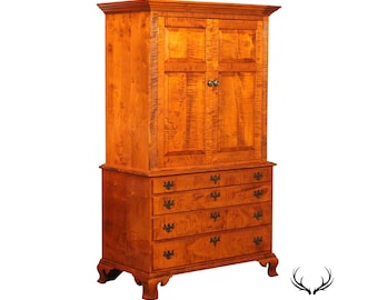 The Federalist Chippendale Style Large Tiger Maple Armoire