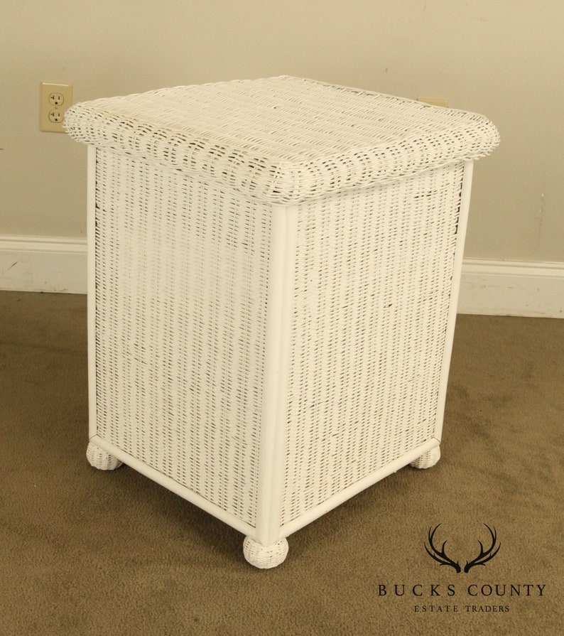 Vintage White Wicker Nightstand Etsy