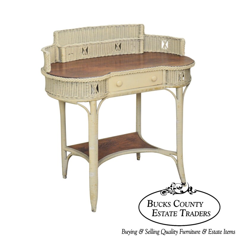 Victorian Wicker Oak Antique Kidney Shape Writing Desk