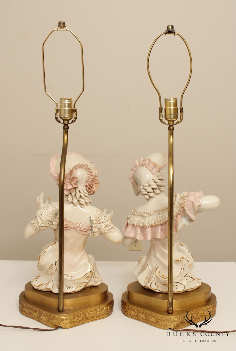 Vintage Pair Porcelain Figurine Table Lamps Etsy