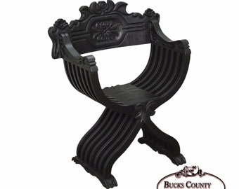 Renaissance Style Vintage Carved Savonarola Arm Chair