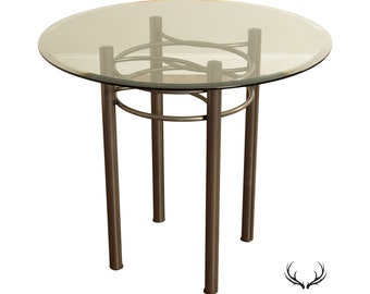 Contemporary Round Glass Top Steel Pub Table