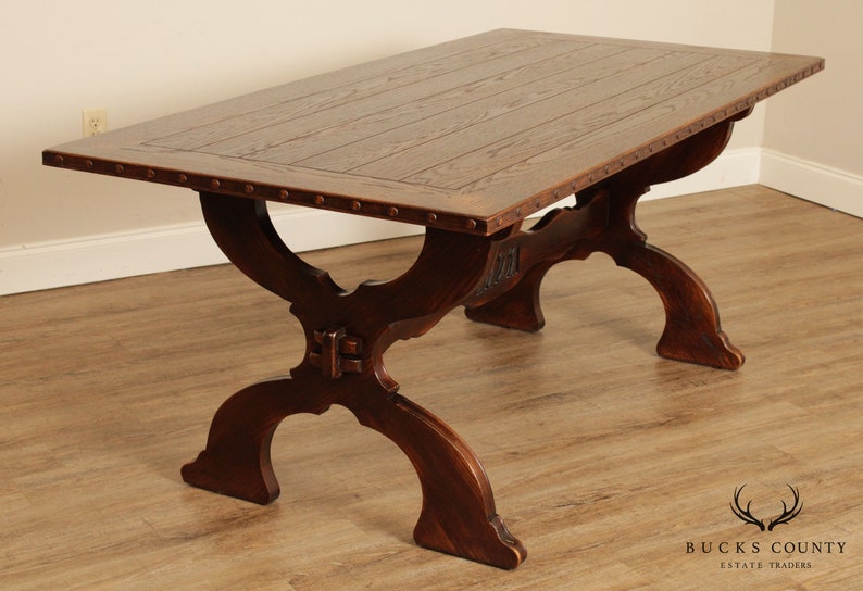 Romweber Viking Oak Vintage X Base Trestle Dining Table Etsy