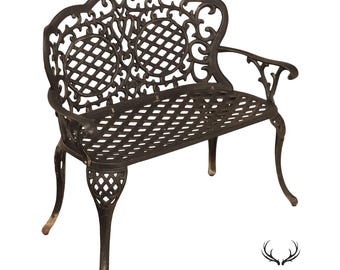 Cast Aluminum Garden Bench With Ornate Lattice Back