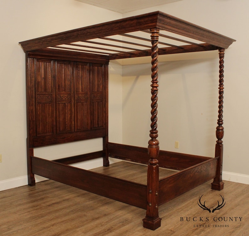 Ethan Allen Royal Charter Oak Queen Canopy Poster Bed Etsy