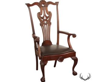 Custom Quality Vintage Chippendale Style Mahogany High-Back Armchair