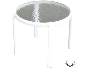 Vintage Aluminum and Glass Round Outdoor Patio End Table (B)