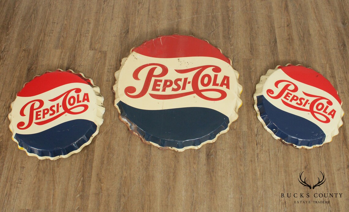Pepsi Cola Vintage Set 3 Metal Bottle Cap Signs Stout Etsy