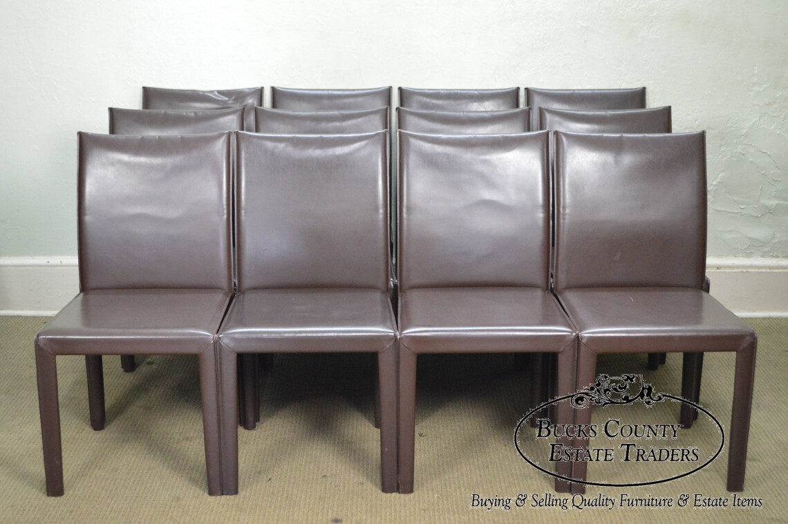 Maria Yee Set of 12 Brown Leather Dining Chairs | Etsy