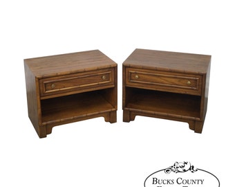 Petite Pair of Low Faux Bamboo 1 Drawer End Tables Nightstands by Lane