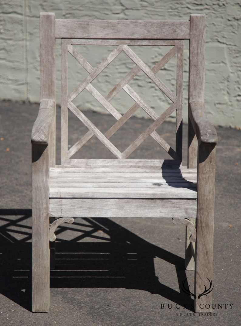 Country Casual Chinese Chippendale Style Solid Teak Patio Armchair