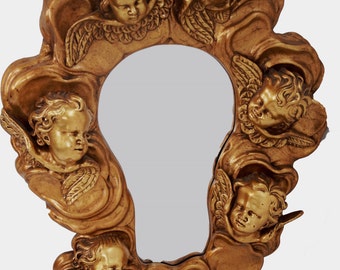 Very Unusual Victorian Renaissance Style Gilt Mirror w/ Child Faces