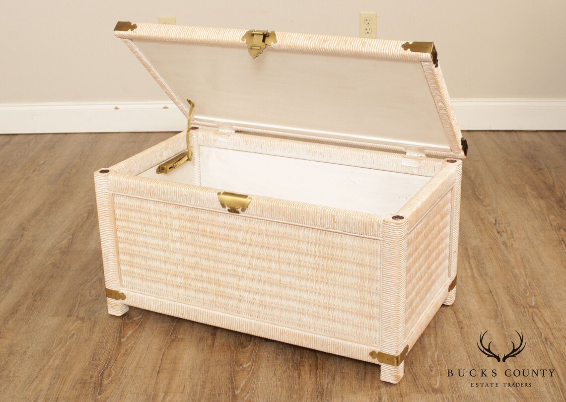 Vintage White Wicker Blanket Chest Etsy