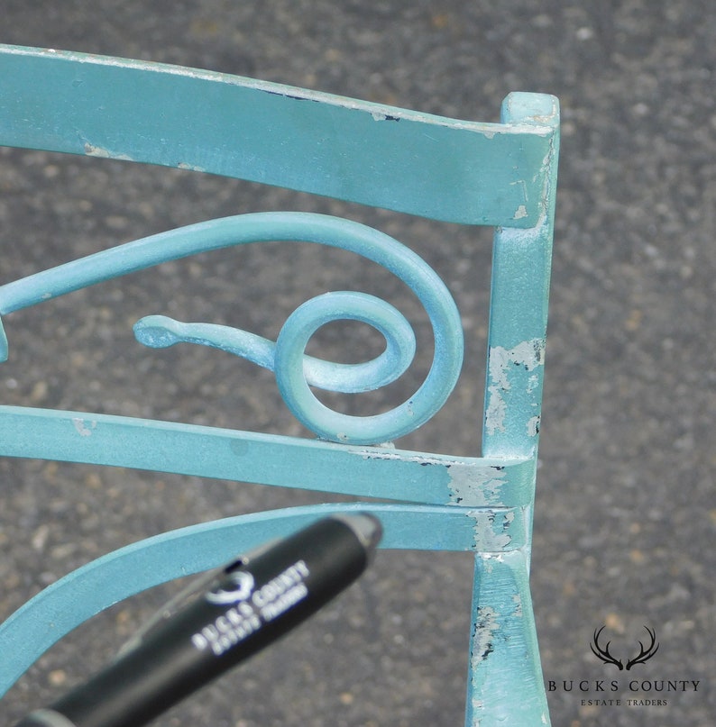 Salterini Vintage Pair Blue Wrought Iron Garden Armchairs