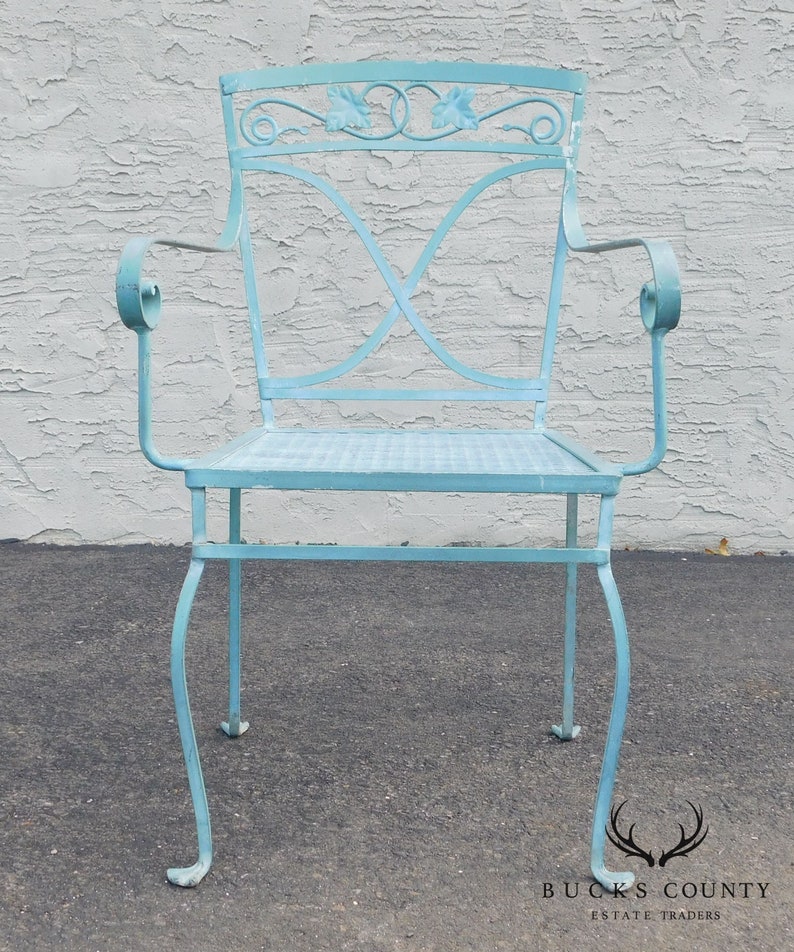 Salterini Vintage Pair Blue Wrought Iron Garden Armchairs