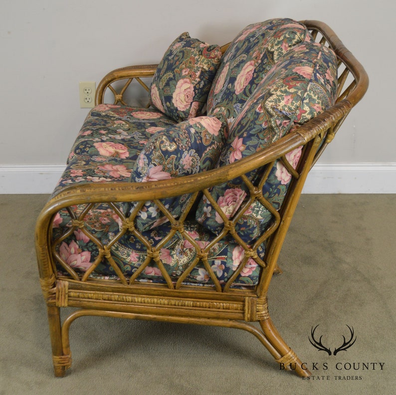 Quality Rattan Pair Curved Back Loveseats With Custom Floral Etsy