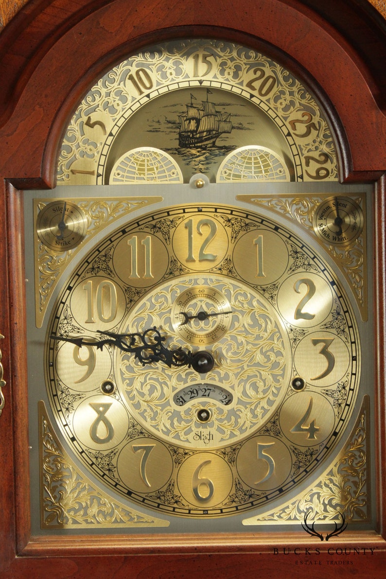 Sligh Mahogany Inlaid Grandfathers Clock Etsy