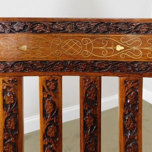 Vintage Indian Carved Hardwood Brass Inlaid Rocker - Etsy