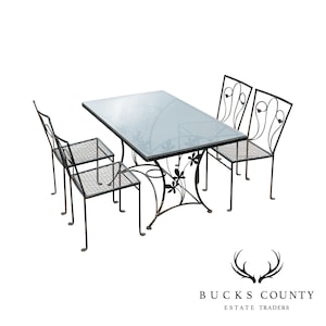 Salterini Vintage Wrought Iron Garden Table + 4 Chairs Dining Set
