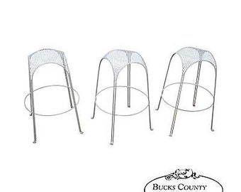 Mid Century Modern Set of 3 Painted Metal Bar Stools