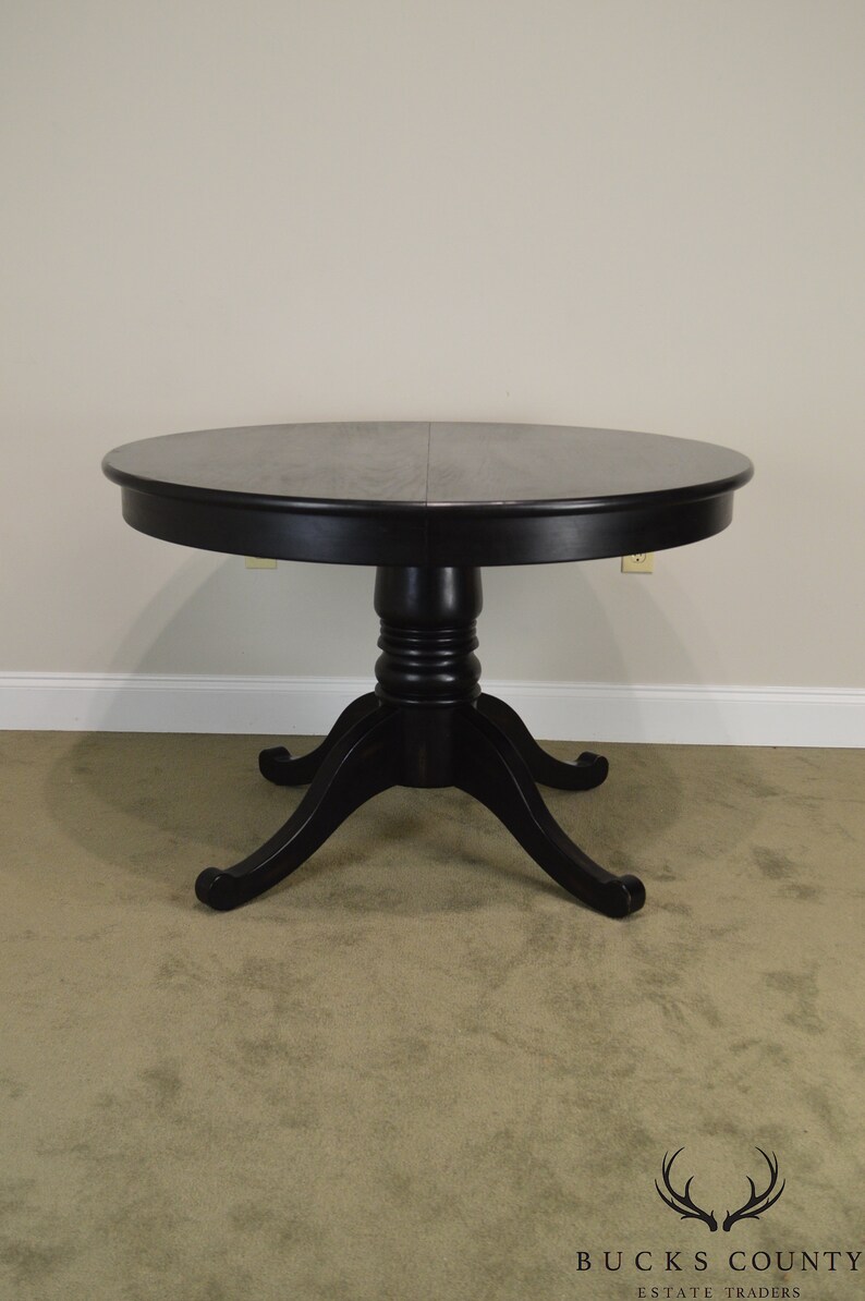 Crate & Barrel Black Round Pedestal Dining Table w/ Leaf | Etsy
