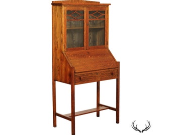 Antique Arts and Crafts Oak Drop Front Secretary Desk