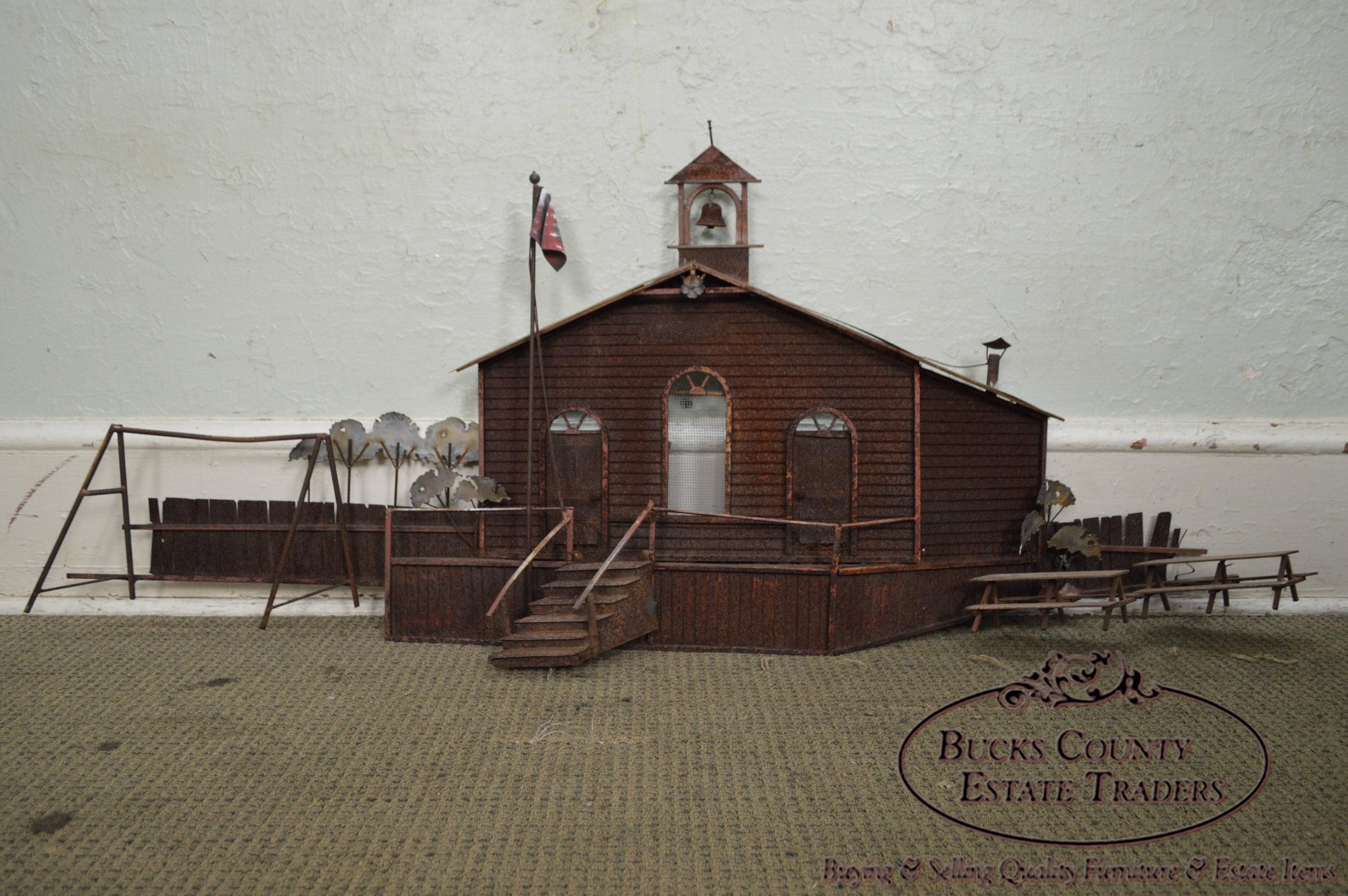 Curtis Jere Large Rusted Metal Wall Sculpture Of Meeting House