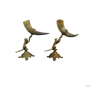 Antique Bronze Dragon Sculpture with Horn Vases