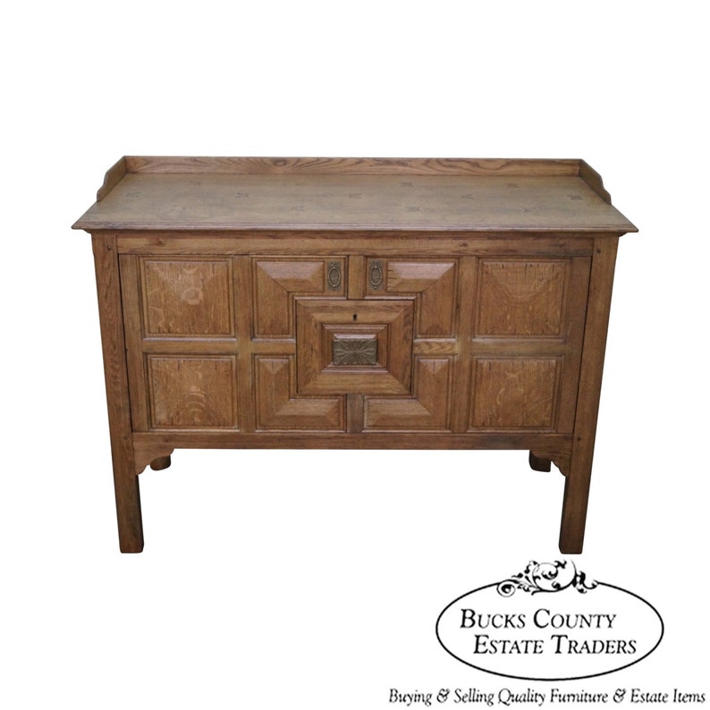 Jonathan Charles Linenfold Natural Oak Tudor Style Sideboard image 1