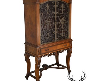 Renaissance Revival 1920&#39;s Carved Walnut Bar China Cabinet with Iron Doors