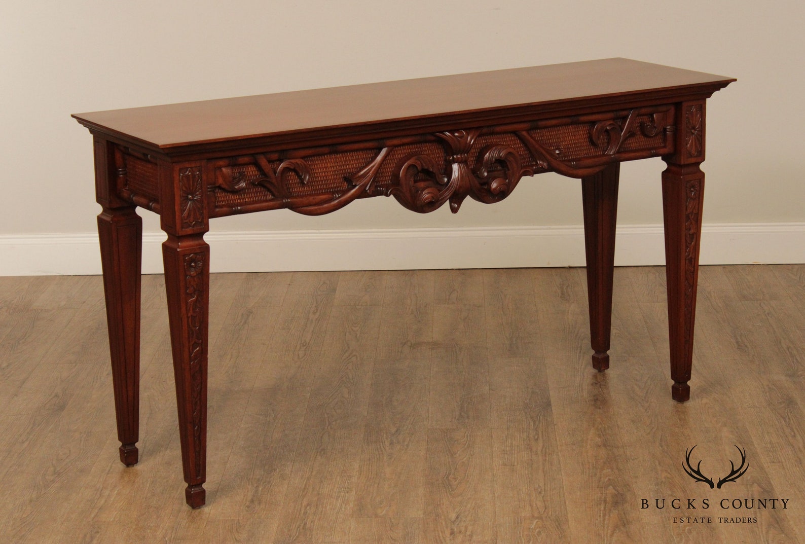Ethan Allen British Colonial Style Carved Cherry Console Table Etsy
