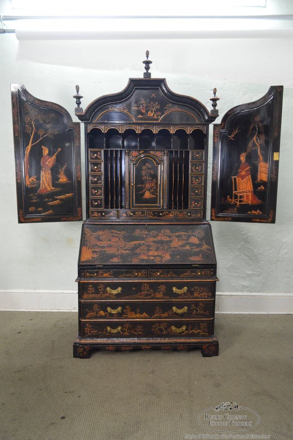 Maitland Smith Hand Painted Large Chinoiserie Secretary Desk Etsy