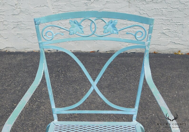 Salterini Vintage Pair Blue Wrought Iron Garden Armchairs